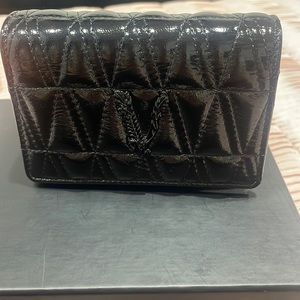 Versace Virtus Patent Quilted Mini chain wallet
